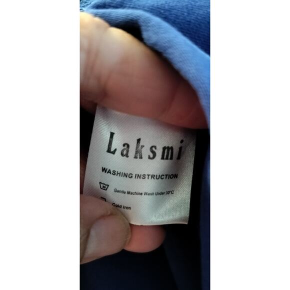 4278)Laksmi Blue Long Sleeve Wrap Knee Length Popover Dress Medium - Picture 8 of 9